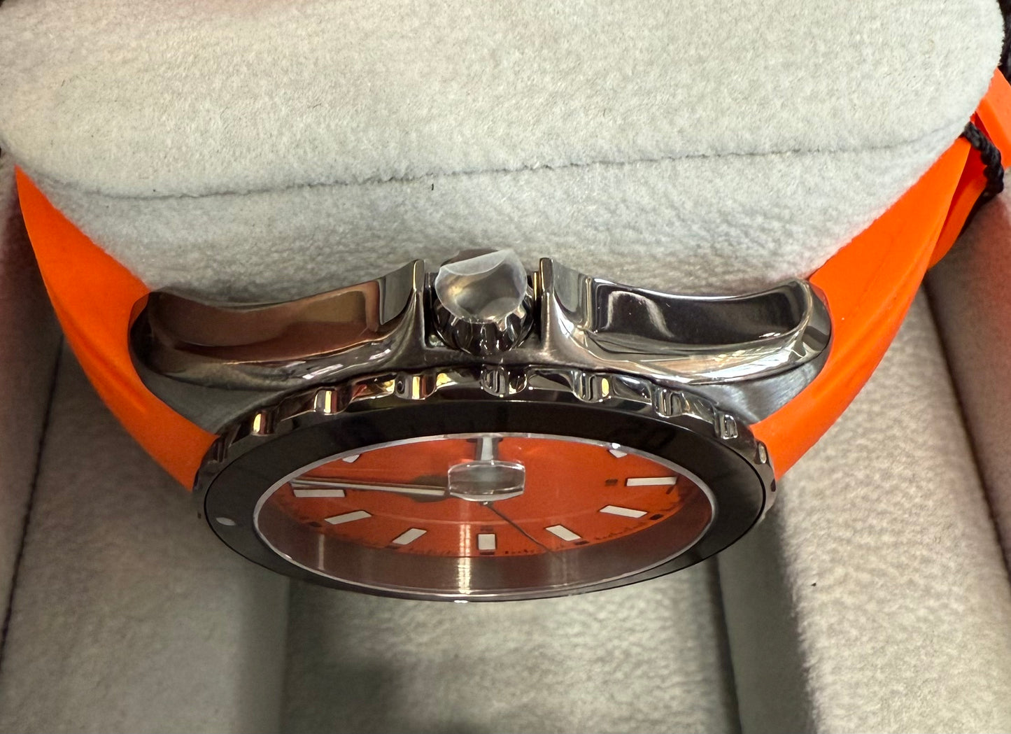 Men's Silicone Band Golden Buffalo Watch with Matching Orange Dial and Dark Grey Case