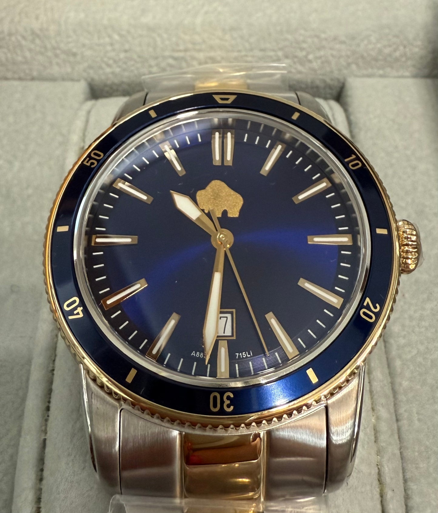 Golden Buffalo Men's Gold and Navy Blue Tone Case Watch with Two Tone Stainless Steel Band and Navy Dial