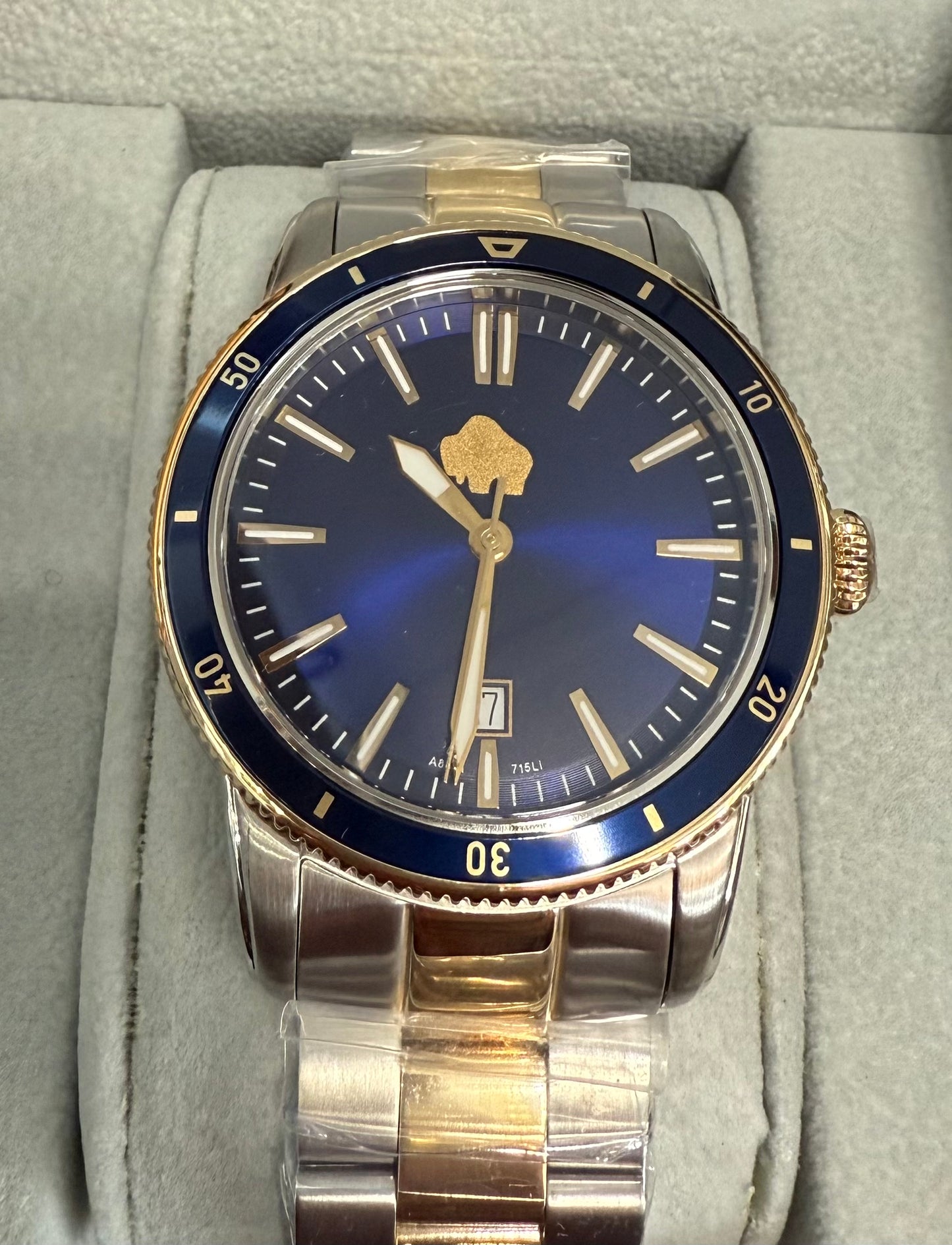 Golden Buffalo Men's Gold and Navy Blue Tone Case Watch with Two Tone Stainless Steel Band and Navy Dial