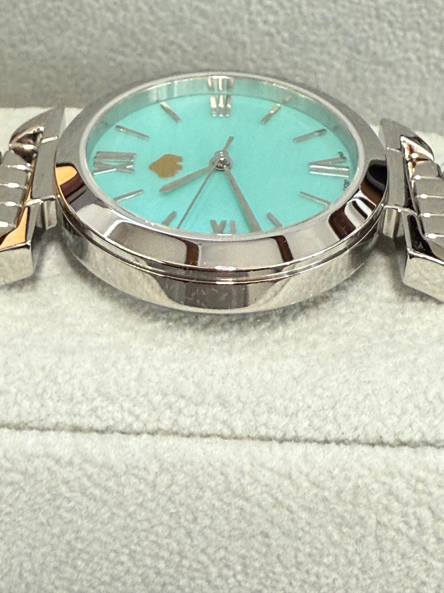 Golden Buffalo Women's Silver Tone Stainless Steel Watch with Turquoise Mother of Pearl Dial