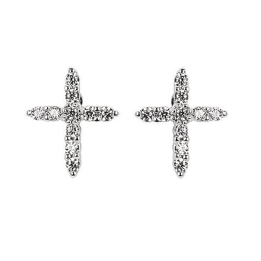 14KW Diamond Cross Stud Earrings