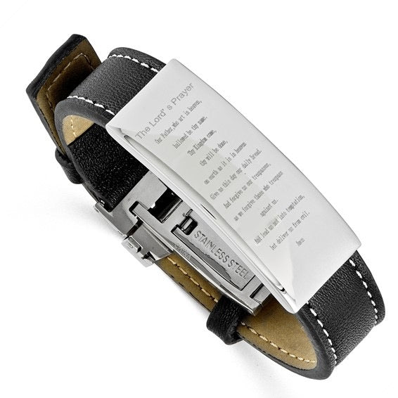 The Lord's Prayer Black Leather and Stainless Steel Bracelet