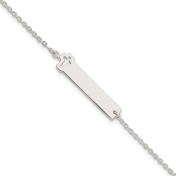 Sterling Silver Polished ID Bracelet with Cross