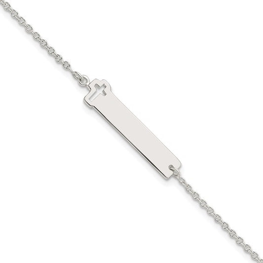 Sterling Silver Polished ID Bracelet with Cross