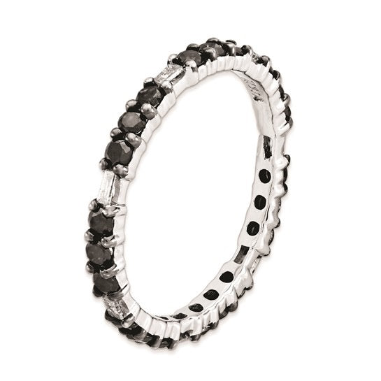 Sterling Silver Stackable Expressions Polished Black Diamond Ring .88tct