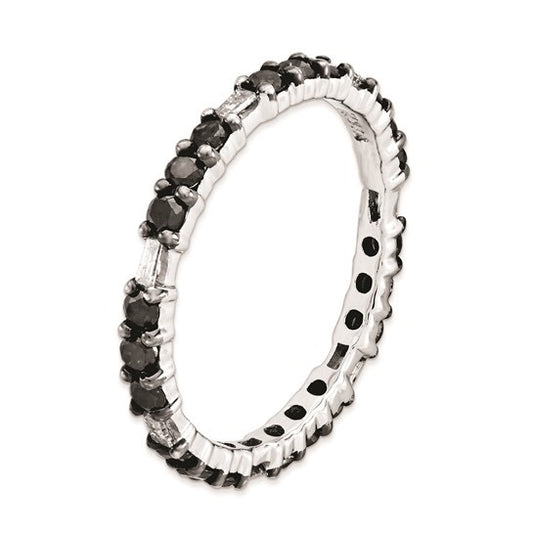 Sterling Silver Stackable Expressions Polished Black Diamond Ring .88tct
