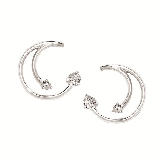 Sterling Silver Moon and Diamond Earrings