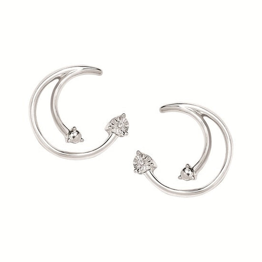 Sterling Silver Moon and Diamond Earrings