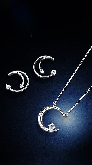 Sterling Silver Moon and Diamond Earrings