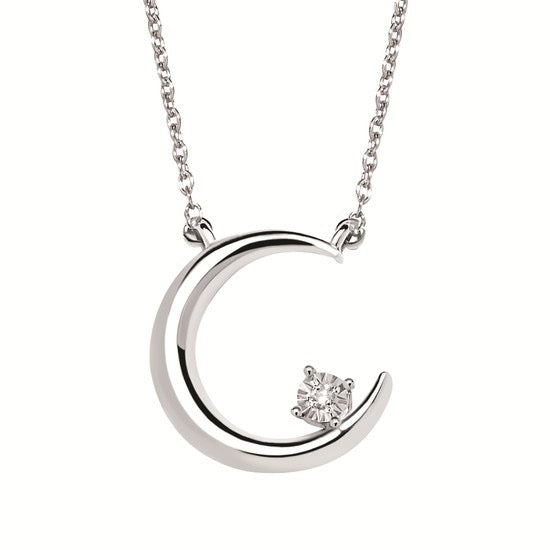 Sterling Silver Moon and Diamond Necklace